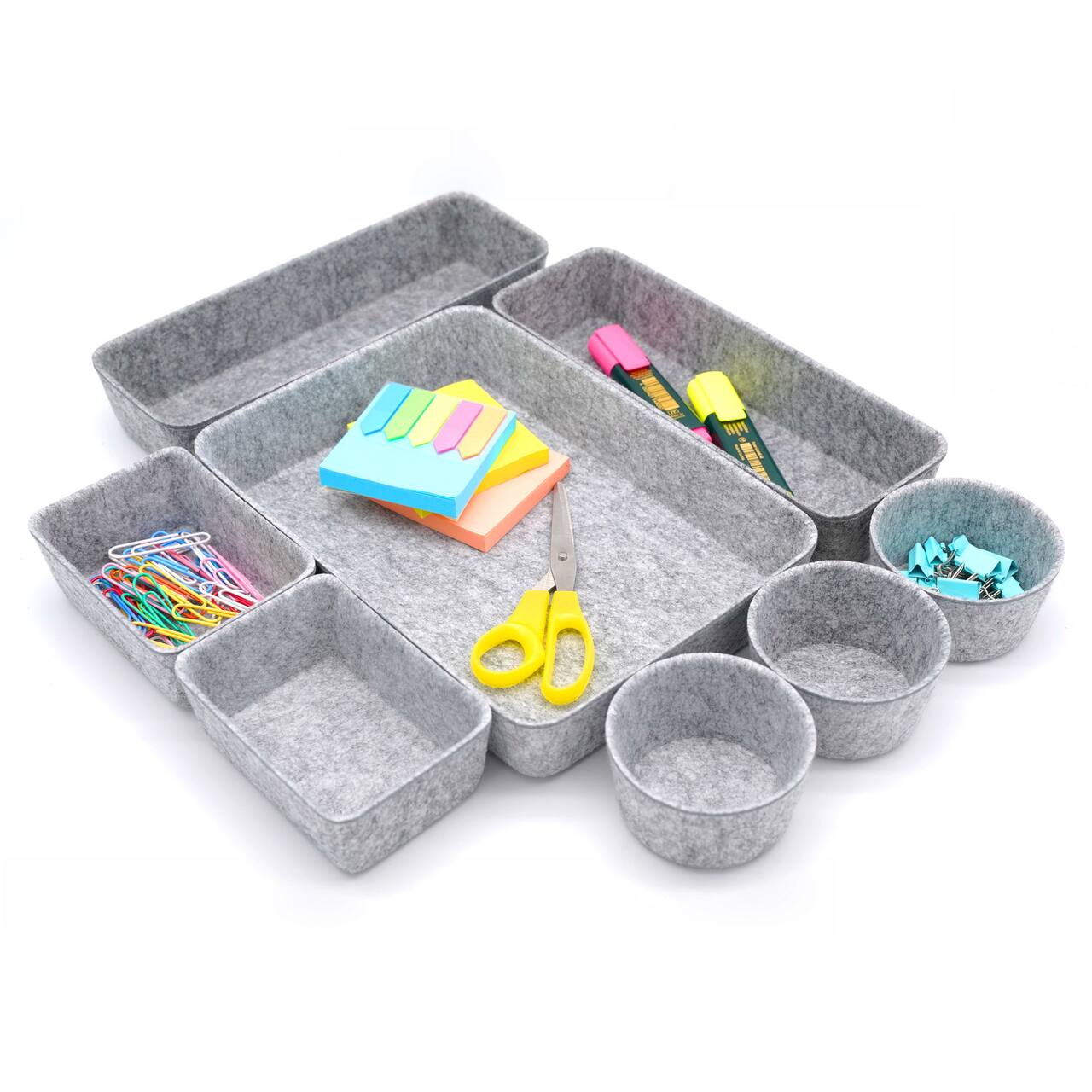 Welaxy 8 Piece Felt Round Cups & Trays Drawer Organizer Set